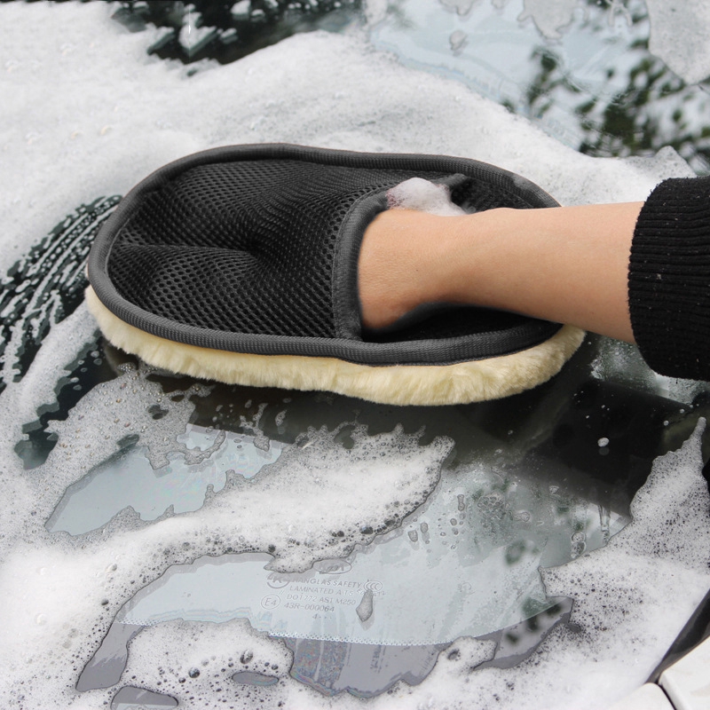 Car Care Cleaning Wool Gloves,Soft Car Washing Mitt Brush,Portable Sponge Polishing Motor Home Glove