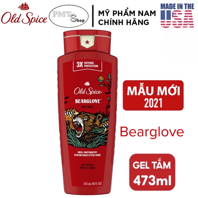 [USA] Combo 2 sữa tắm nam Old Spice BeargLove Gel 473ml x 2 chai Wild Collection - Mỹ