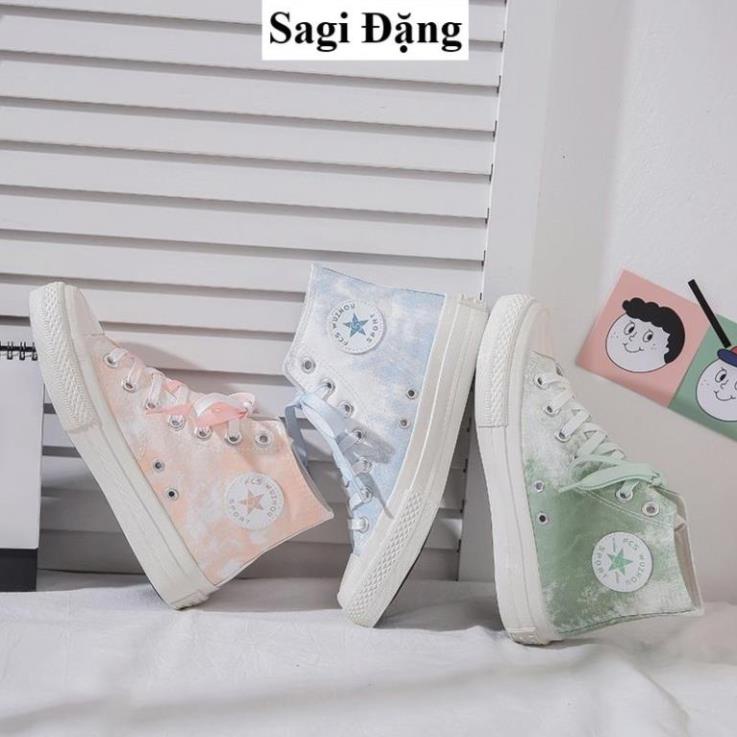 Giày bata cổ cao, giày cv loang màu vải canvas đế cao su êm chân 🌸 >