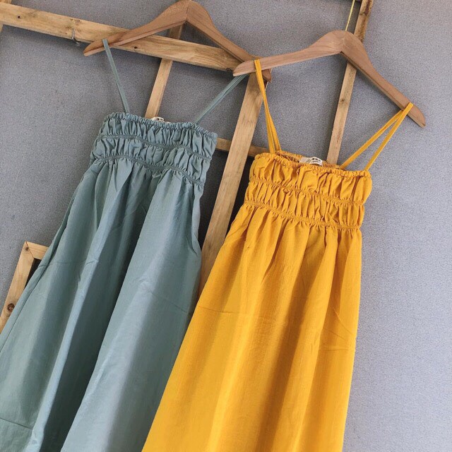 Đầm Maxi Váy 2 Dây Chun Ngực Chất Đũi Xước Dáng Dài