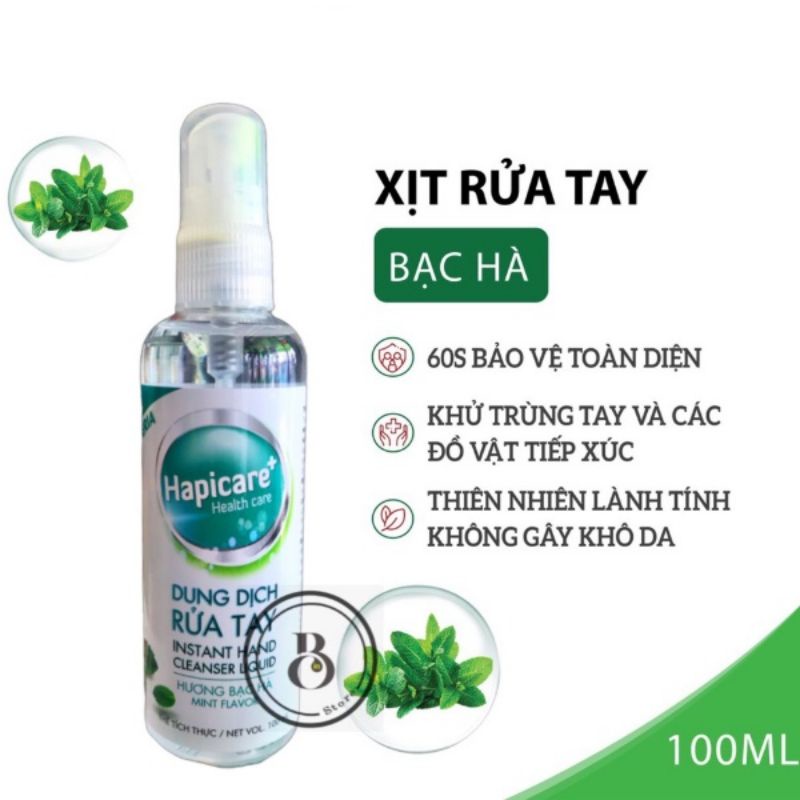 ((Giá sỉ)Chai Xịt Khuẩn Hapicare.Xịt Khuẩn 100ml Làm Sạch Da Dưỡng Ẩm Không Khô Da Diệt Khuẩn Đến 99%