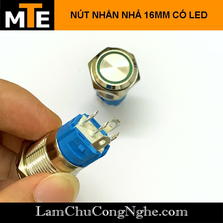Nút nhấn nhả vỏ kim loại chống nước có led 16mm