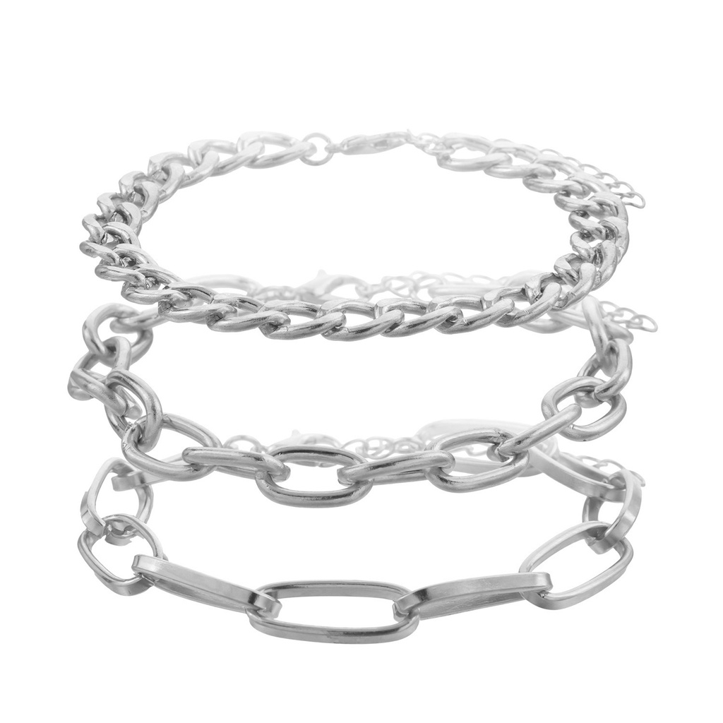 (0299) Bộ Set 3 Lắc Vòng Tay Móc Xích Phong Cách HipHop Retro Âu Mỹ Hiện Đại Cá Tính