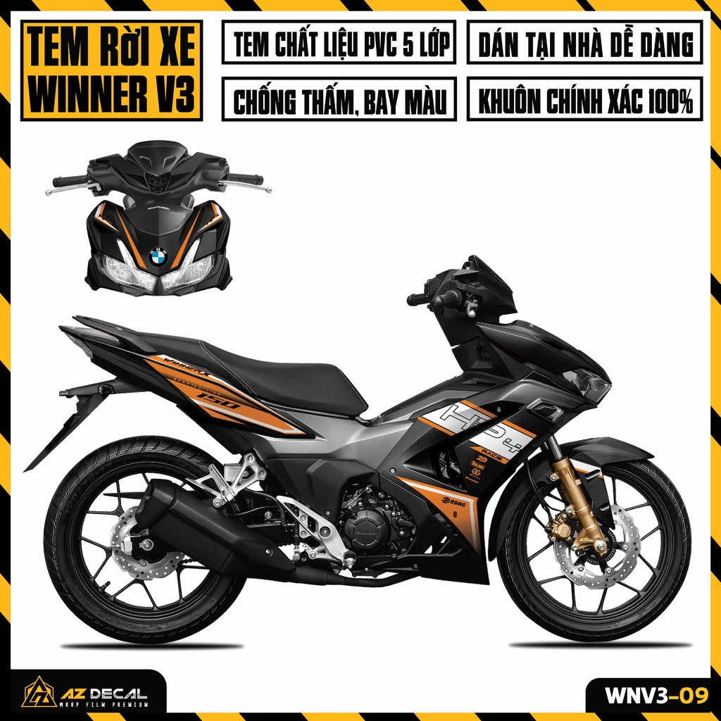 Tem Xe Winner V3 Mẫu HP4 | WNV3-09 | Decal Rời Dán Winner X 2022 Cao Cấp Bền Màu, Cắt Khuôn Sẵn Dễ Dán