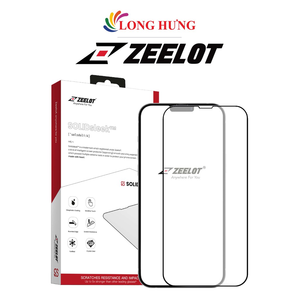 Dán màn hình cường lực Full viền chống vân tay Zeelot iPhone 12 Pro Max/13 Mini/13/13 Pro/13 Pro Max - Hàng chính hãng