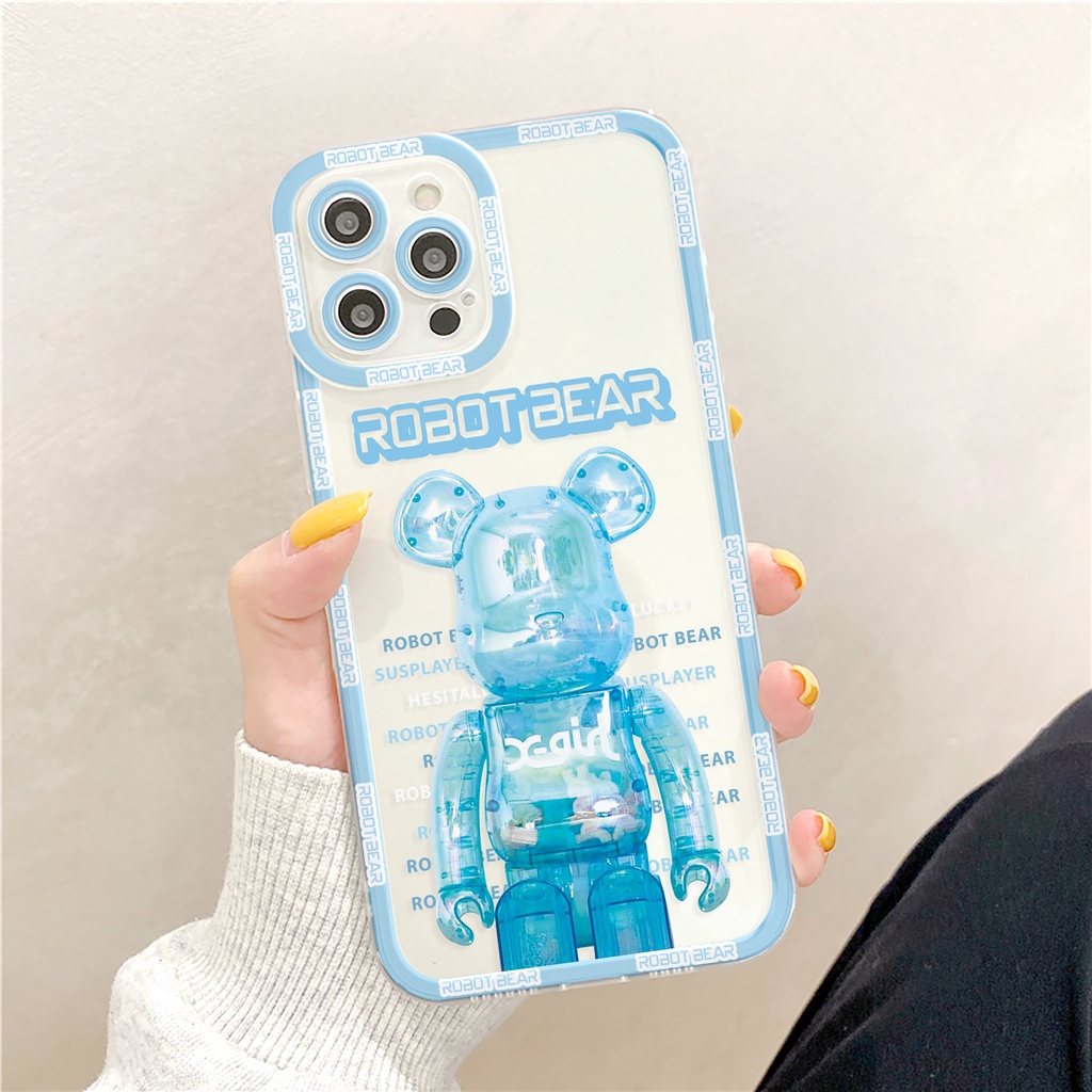 Ốp lưng iphone Robot Bear trong cạnh vuông 6/6plus/6s/6splus/7/7plus/8/8plus/x/xr/xs/11/12/13/pro/max/plus/promax