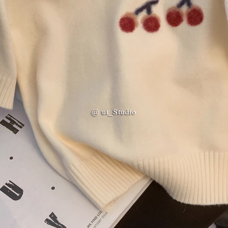 Áo len dệt kim hình cherry dễ thương