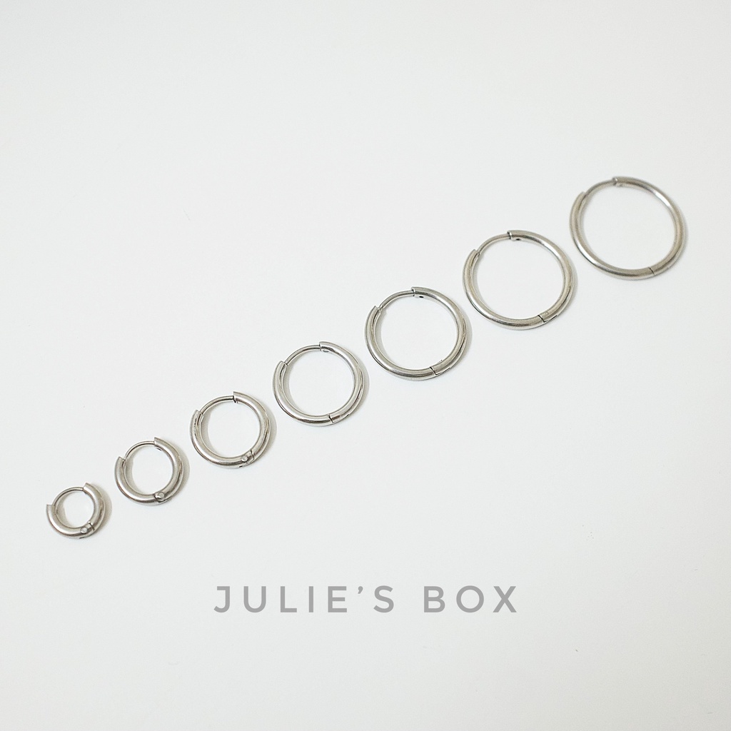 [1 CHIẾC]Khuyên Tai Hoop Tròn Nhiều Size Dày 2MM Xỏ Nam Nữ Hình Unisex Titanium Không Ngứa Không Gỉ Julies Box 66