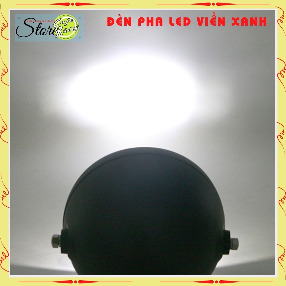 Đèn pha led viền xanh và bộ pat lắp đèn pha vào phuộc, gáo sắt sơn tĩnh điện, mặt kính ,bóng led siêu sáng