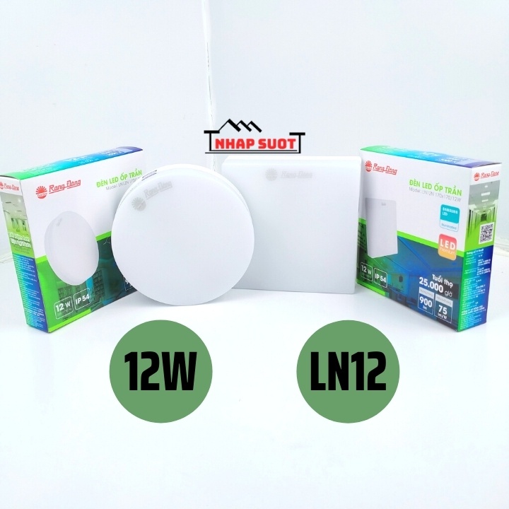 Đèn ốp trần 12W led Rạng Đông thiết kế tràn viền, chống ẩm IP54  LN12N