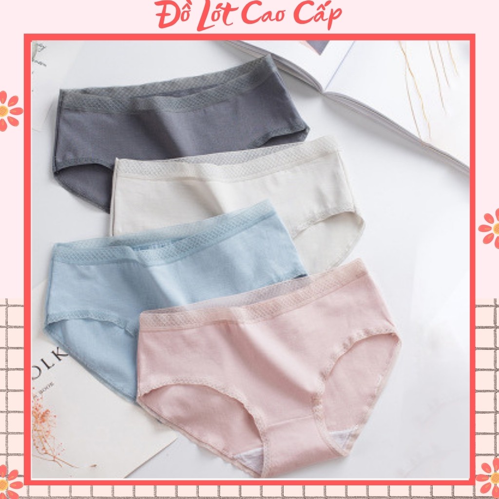 Quần Lót Nữ 💖FREESHIP 50K 💖 Quần Lót Cotton Nữ Trơn  Kháng Khuẩn Viền Ren Cạp Sọc (38-65kg) | BigBuy360 - bigbuy360.vn
