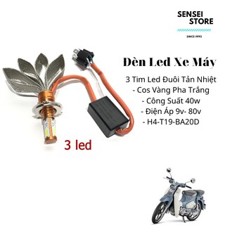 Đèn Pha Led BA20D 3 Tim+ 2Tim H4 T19 Siêu Sáng, Đèn Led Đuôi Cong Tản Nhiệt Gắn Cho Xe Ga Xe Số