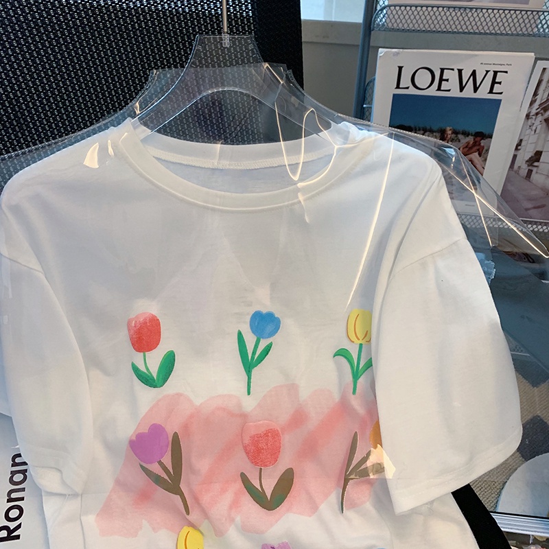 NRVP Áo thun cotton tay ngắn cổ tròn thời trang mùa hè phong cách Hàn Quốc cho nữ