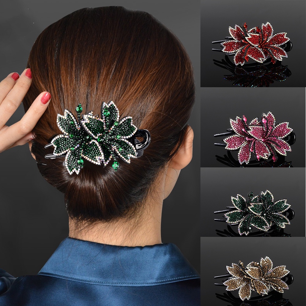 Kẹp tóc Haimeikang đính đá hình hoa thiết kế đơn giản phong cách retro mới