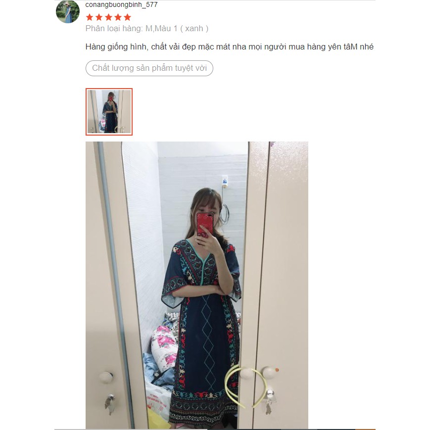 Váy Maxi Thổ Cẩm Boho Đi Biển Xòe Họa Tiết Hình Khối Tay Lỡ Thời Trang Du Lịch Hè V00079 | BigBuy360 - bigbuy360.vn