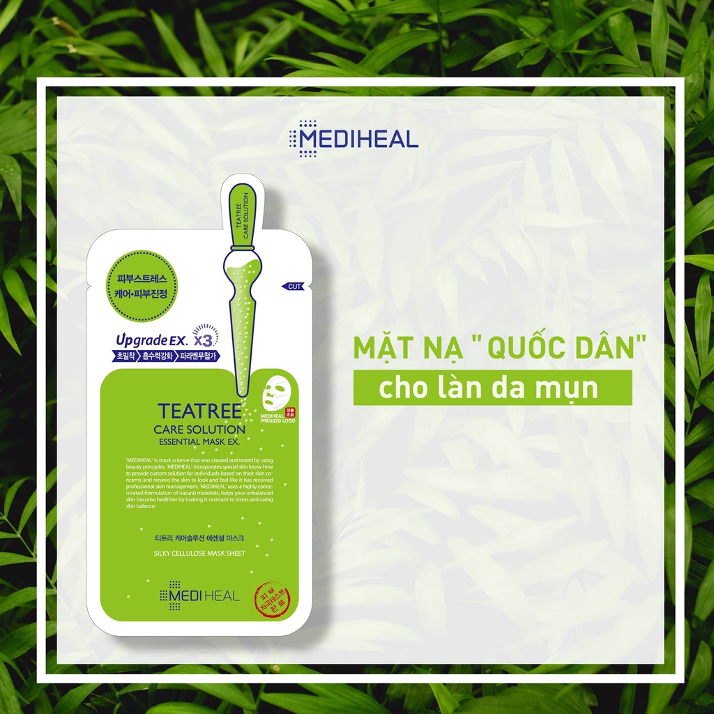 Mặt Nạ Mediheal Tràm Trà [MIẾNG LẺ] Giảm Mụn Kiềm Dầu Mediheal Teatree Care Solution Essential Mask EX 24ml