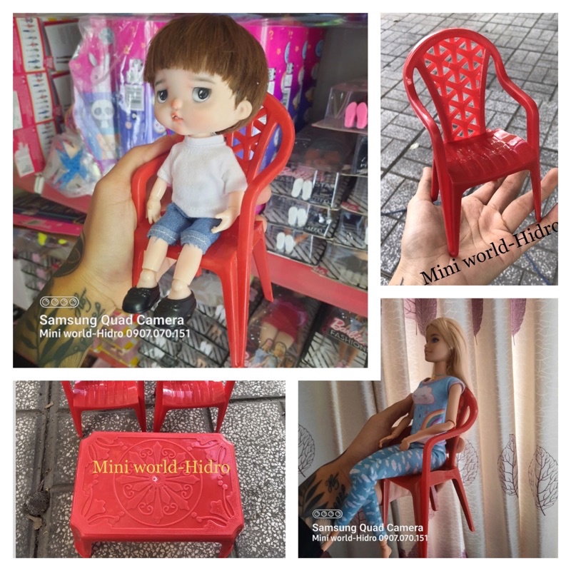 Mô hình bộ bàn ghế nhựa quán cóc Size tỉ lệ 1/6 dùng cho búp bê Barbie và Ken