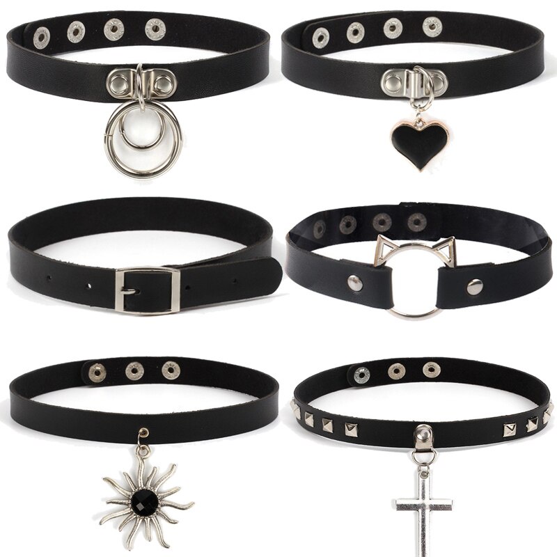 Vòng cổ choker bằng da PU màu đen phong cách gothic cá tính cho nữ