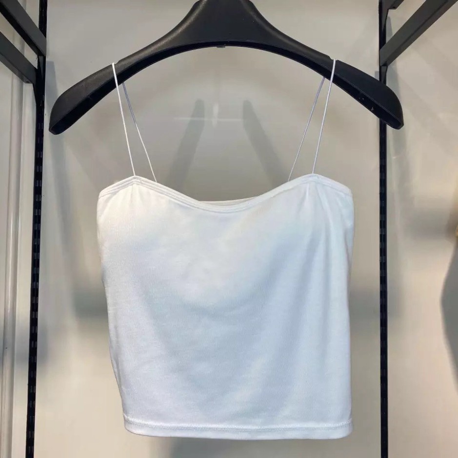 Áo 2 dây tâp gym sợi bún có đệm nâng ngực, Áo hai dây cotton gân tăm trơn hàng quảng châu cao cấp (AT14)
