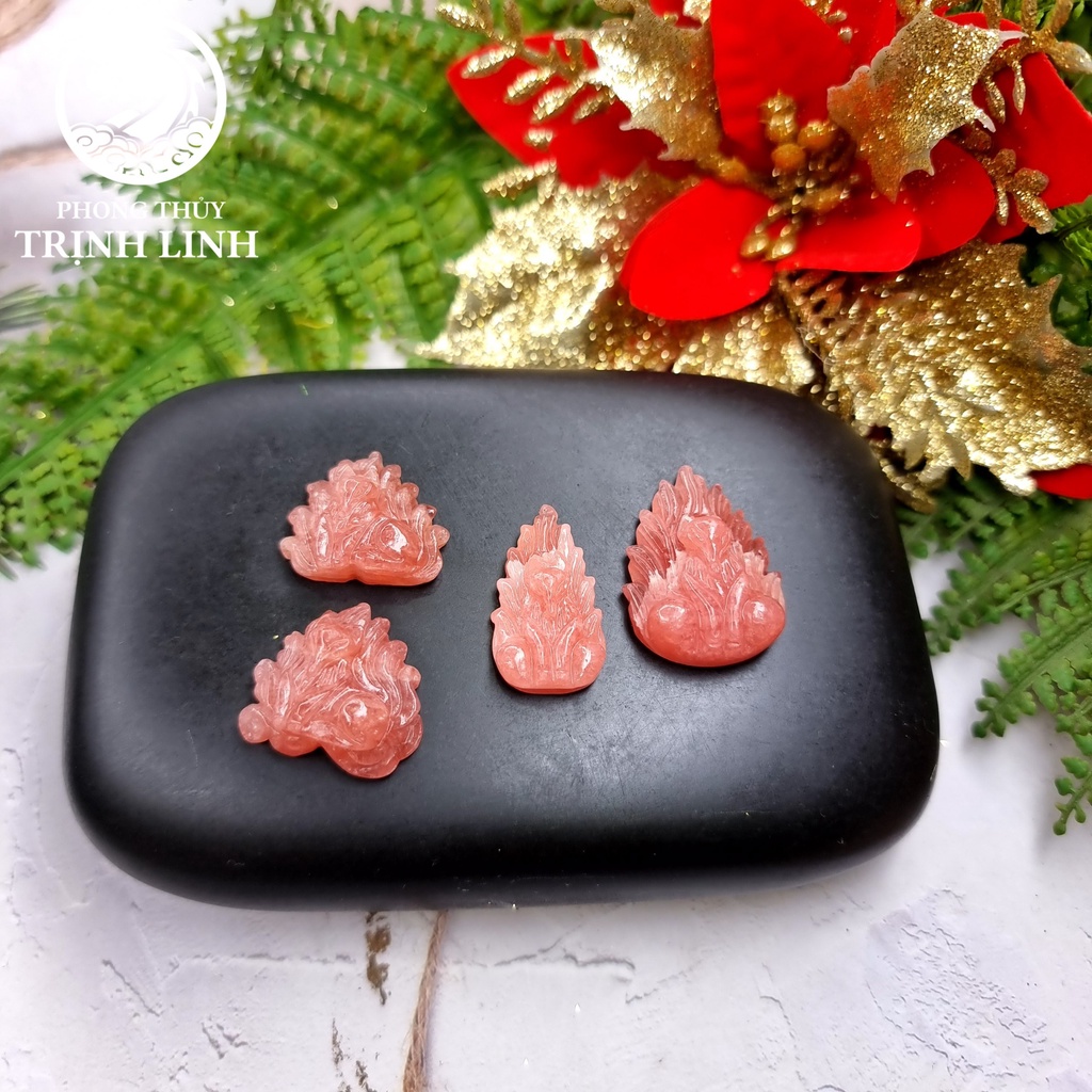 Mặt dây chuyền cửu vỹ hồ ly tiên chúa Đá Đào hoa hồng thiết kế