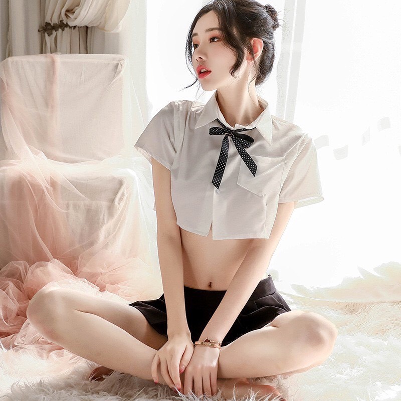 Đồ ngủ cosplay sexy cô nàng nữ sinh croptop nơ ngực gợi cảm 385