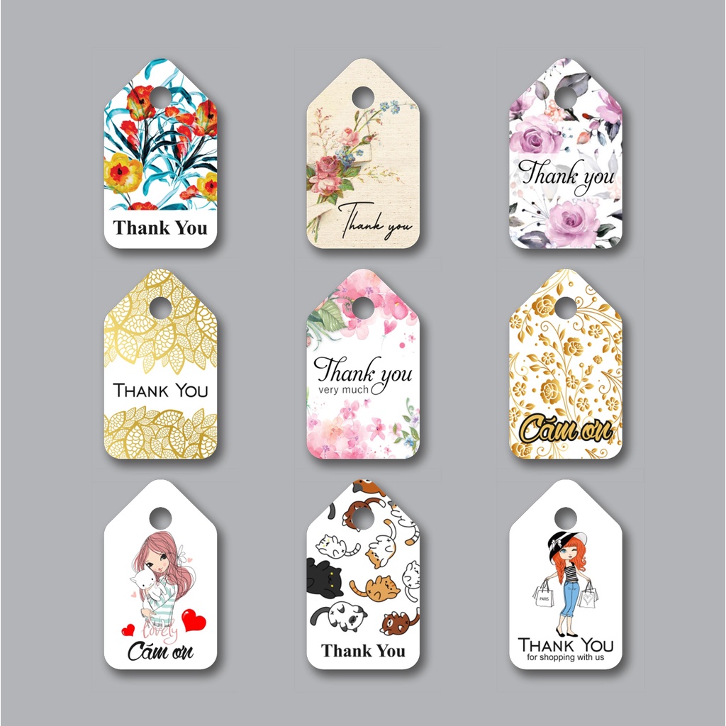 100pcs,Thẻ Tag THANK YOU Cám Ơn Giấy Trắng_Bé bé xinh xinh_mini tag