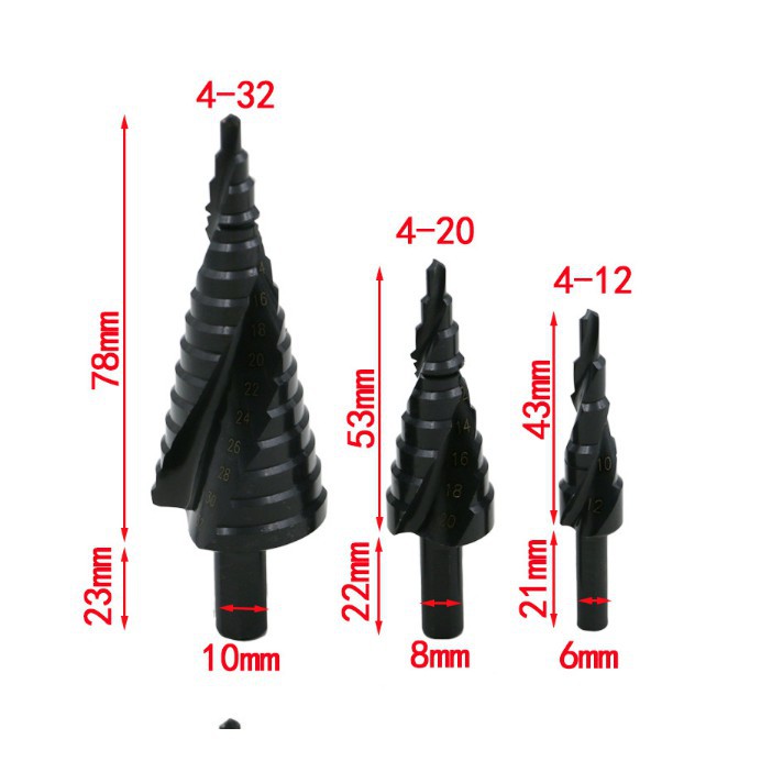 Bộ phụ kiện 3 mũi khoan tháp HSS phủ Altin chịu nhiệt