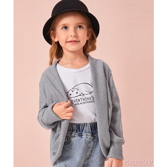 Áo cardigan sweater dệt kim tay dài màu trơn mở phía trước kiểu mùa thu cho bé gái