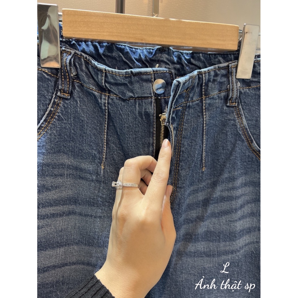 Quần jean baggy nữ trơn,quần bò cạp cao trơn gập gấu siêu đẹp,quà tặng 1 sợ dây buộc tóc-Minxy shop
