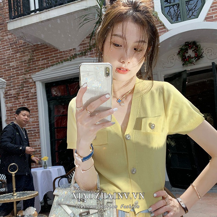 Xiaozhainv Áo cardigan tay ngắn thời trang hè Hàn Quốc trẻ trung cho nữ 3 màu tùy chọn | BigBuy360 - bigbuy360.vn