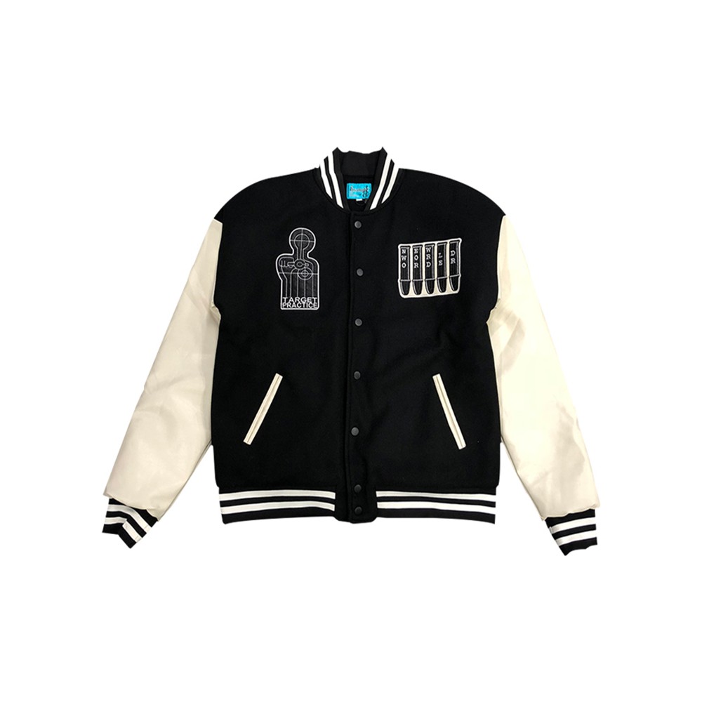 Áo khoác bóng chày Varsity Jacket vải dạ tay da