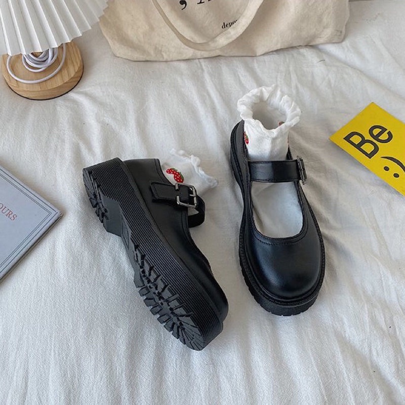 Giày oxford quai cài đế cao da mềm ulzzang phong cách Hàn Quốc