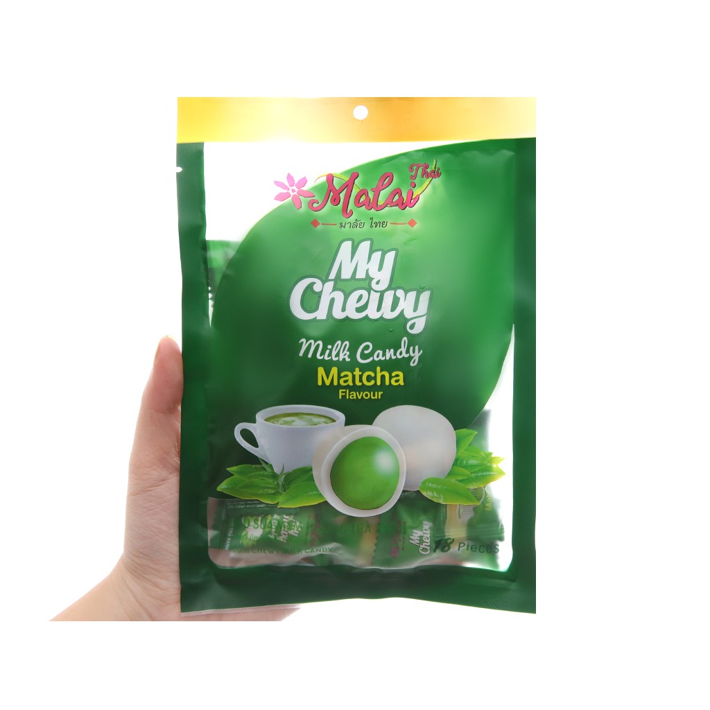 Kẹo sữa mềm hương trà xanh Malai Thai gói 67g - Đồ ăn vặt Thái bán chạy