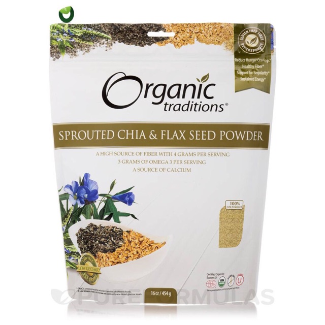 Bột hạt lanh và hạt chia nảy mầm hữu cơ Sprouted Chia & Flax seed powder - Organic Tradition