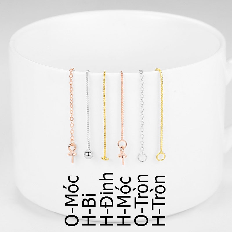 [B7T1] Phụ kiện trang sức (DIY) - Cặp (2) bông tai bạc trống hạt kiểu thả tự do điều chỉnh 2 chiều