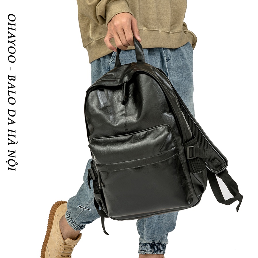 Balo da nam nữ Ohayoo phong cách Hàn Quốc Ulzzang đi học đi chơi, cặp da nam nữ chống nước đựng laptop