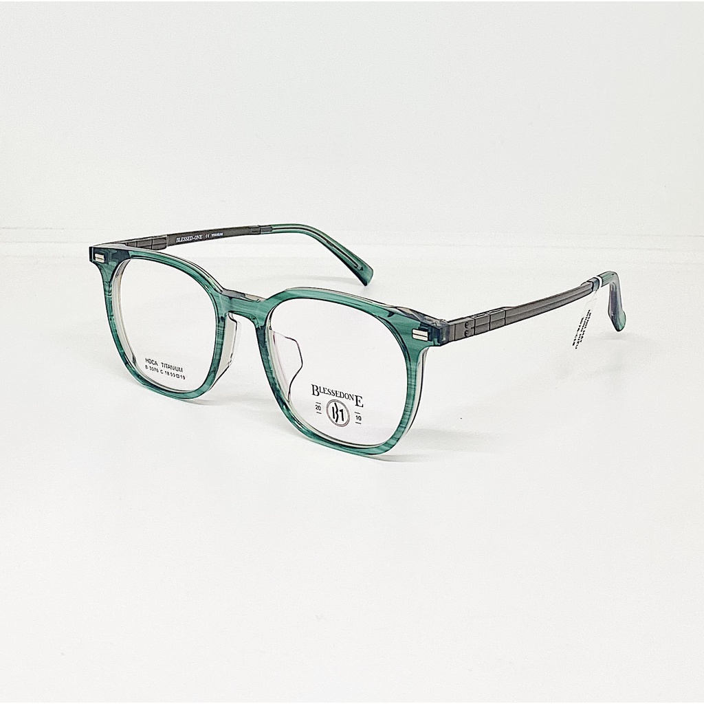 Gọng kính cận nam nữ NHUNG HIẾU dáng vuông 3076 blessedone nhựa acetate kết hợp titan cao cấp