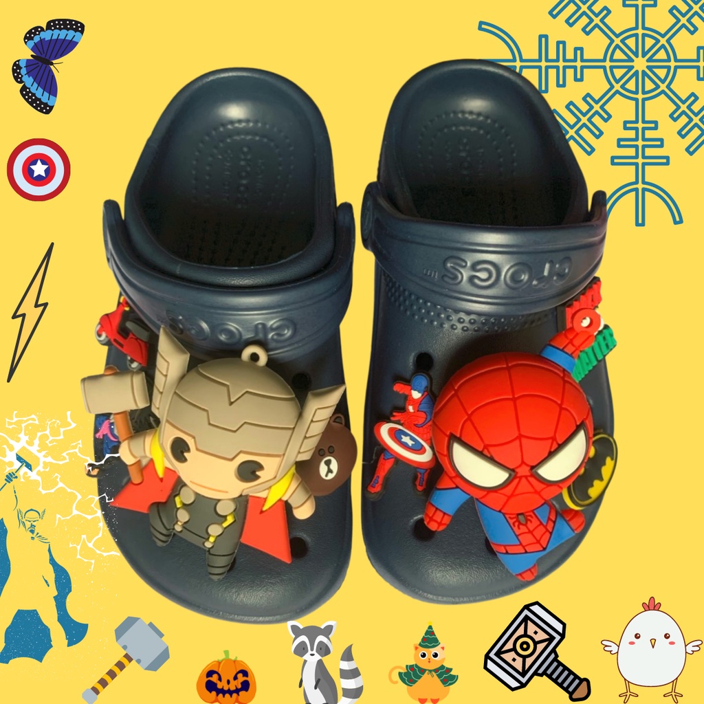 Dép Sục  crocs Classic Xanh Than + Charm Gắn Dép siêu nhân