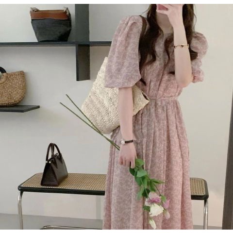 Chân Váy midi Vải Voan Eo Cao In Họa Tiết Hoa Nhí Thời Trang Hàn Quốc