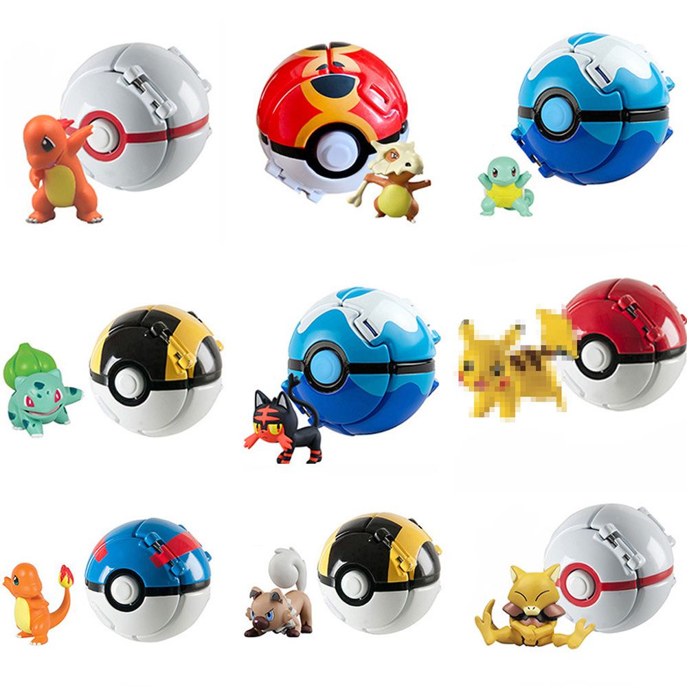 Quả bóng đồ chơi biến hình Pokeball Squirtle Anime Pokemon Eevee Pikachu