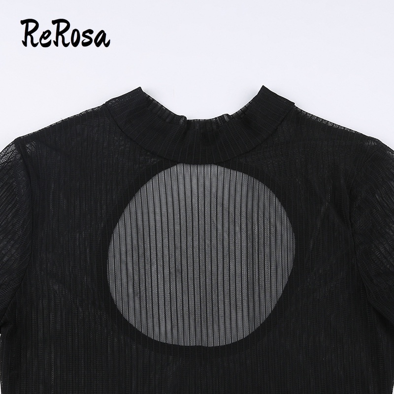 Rerosa Bộ Áo Liền Quần Dài Tay Phối Lưới Ôm Dáng Cắt Xẻ Quyến Rũ Cho Nữ | BigBuy360 - bigbuy360.vn