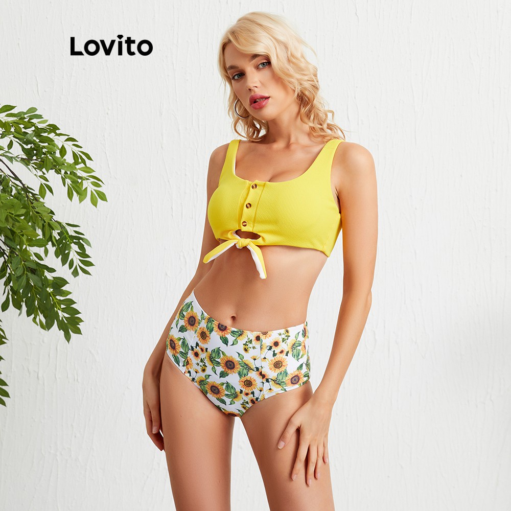 Lovito Bộ bikini in hoa thắt nơ L09038