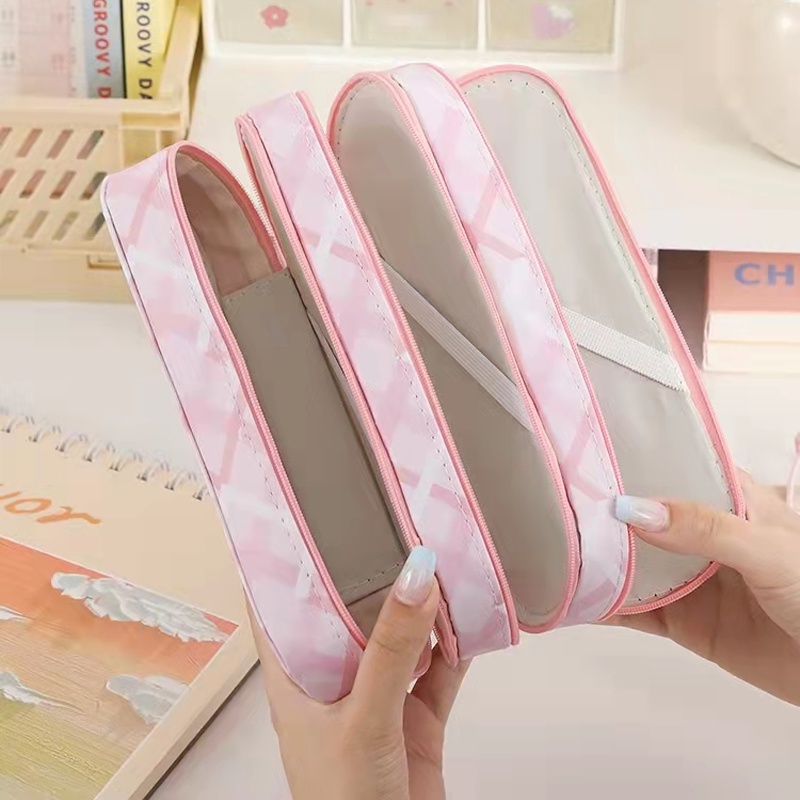 Túi Đựng Bút 3 Ngăn Sức Chứa Lớn Thiết Kế Hở Hai Mặt Dành Cho Học Sinh