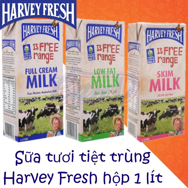 (3 vị) Sữa tươi tiệt trùng Harvey Fresh hộp 1 lít