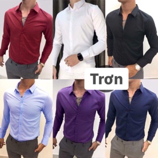 Áo sơ mi nam lụa trơn tay dài