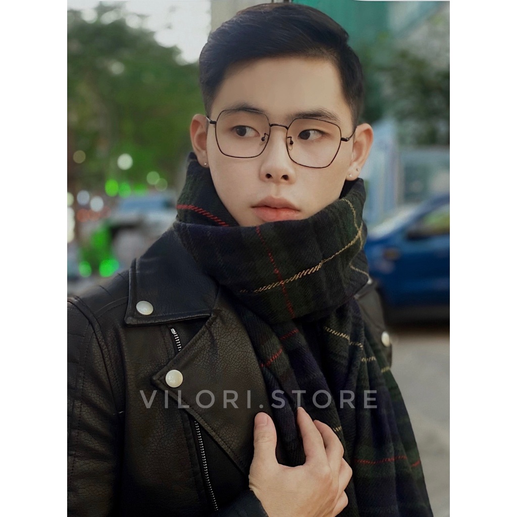 ~Rẻ nhất~ Khăn len Dongdaemun Hàn Quốc quàng cổ mùa đông ấm áp họa tiết kẻ xanh sọc phụ kiện đôi nam nữ