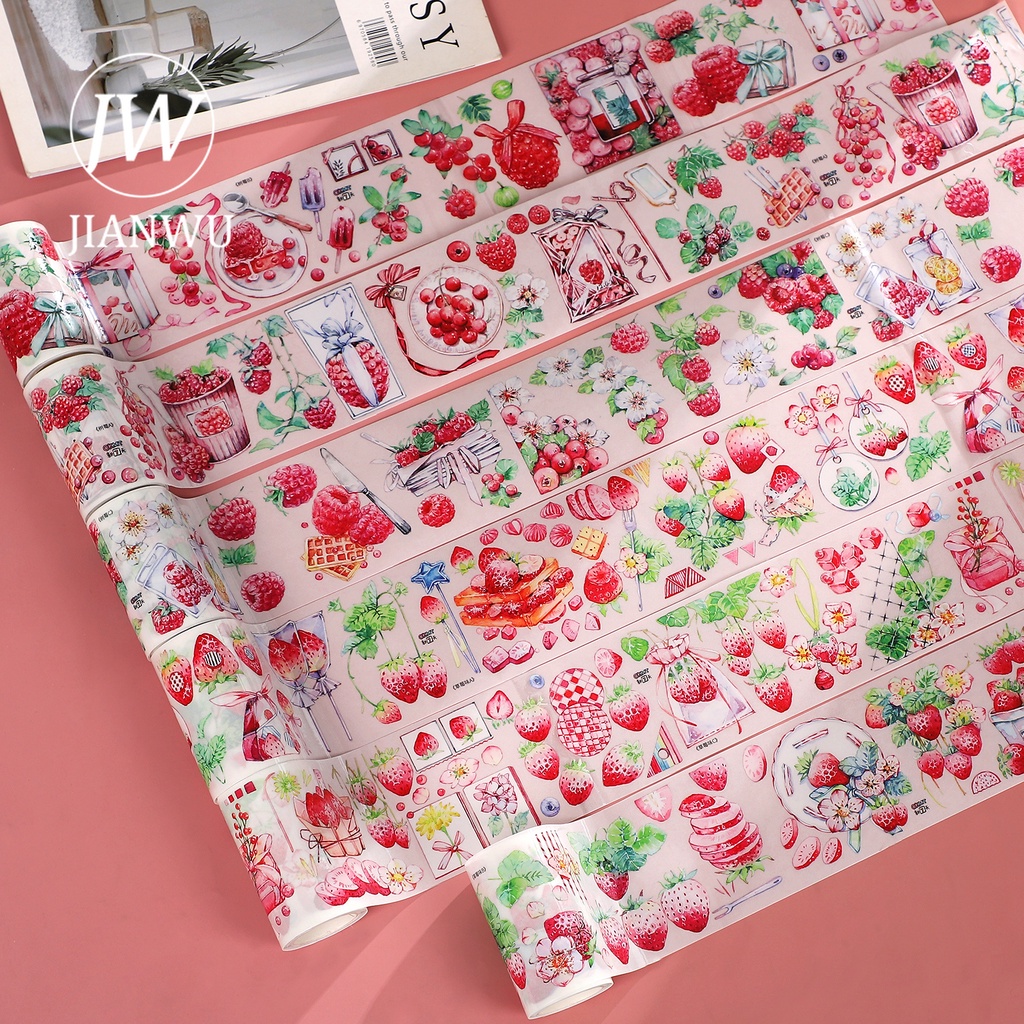 Cuộn Băng Keo 60/63mm*300cm In Họa Tiết Dâu Tây Trang Trí Sổ Tay Dễ Thương