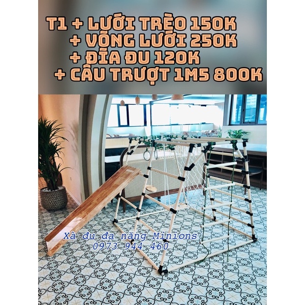 Phụ kiện xà đu _ [Cầu trượt gỗ] gắn xà đu đa năng cho bé (không bao gồm khung xà)