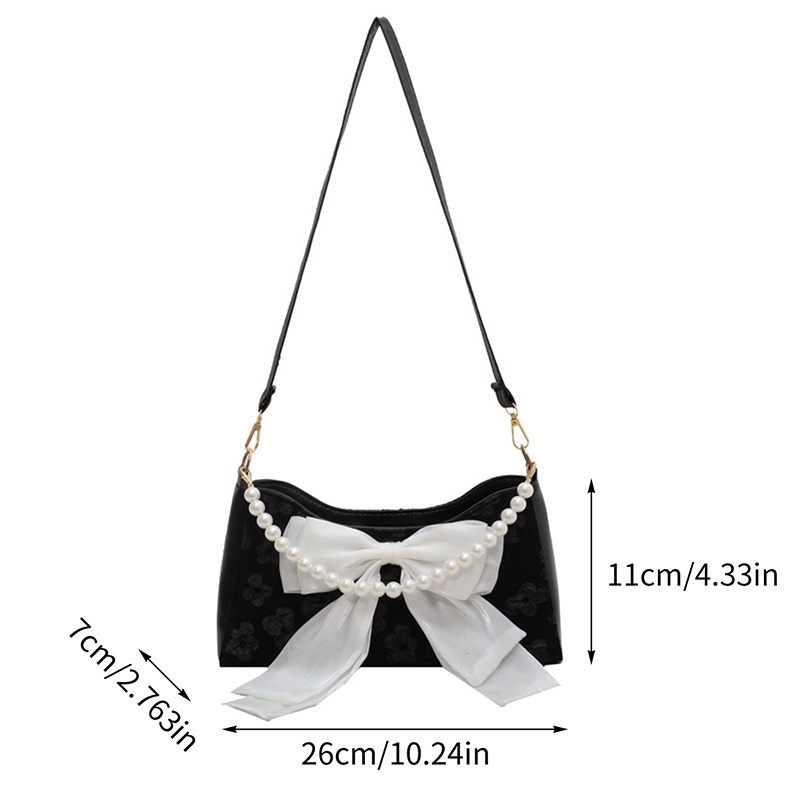 Ygt Túi Xách Đeo Vai / Đeo Dưới Cánh Tay Cỡ Nhỏ Bằng Nylon Mềm Đính Nơ Phối Dây Xích Ngọc Trai Giả Kiểu