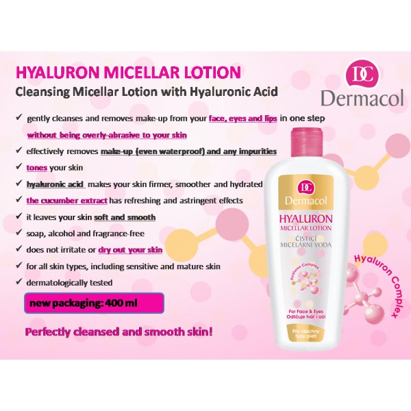 Nước Tẩy Trang Dermacol Hyaluron Cleansing Micellar Lotion 400ml